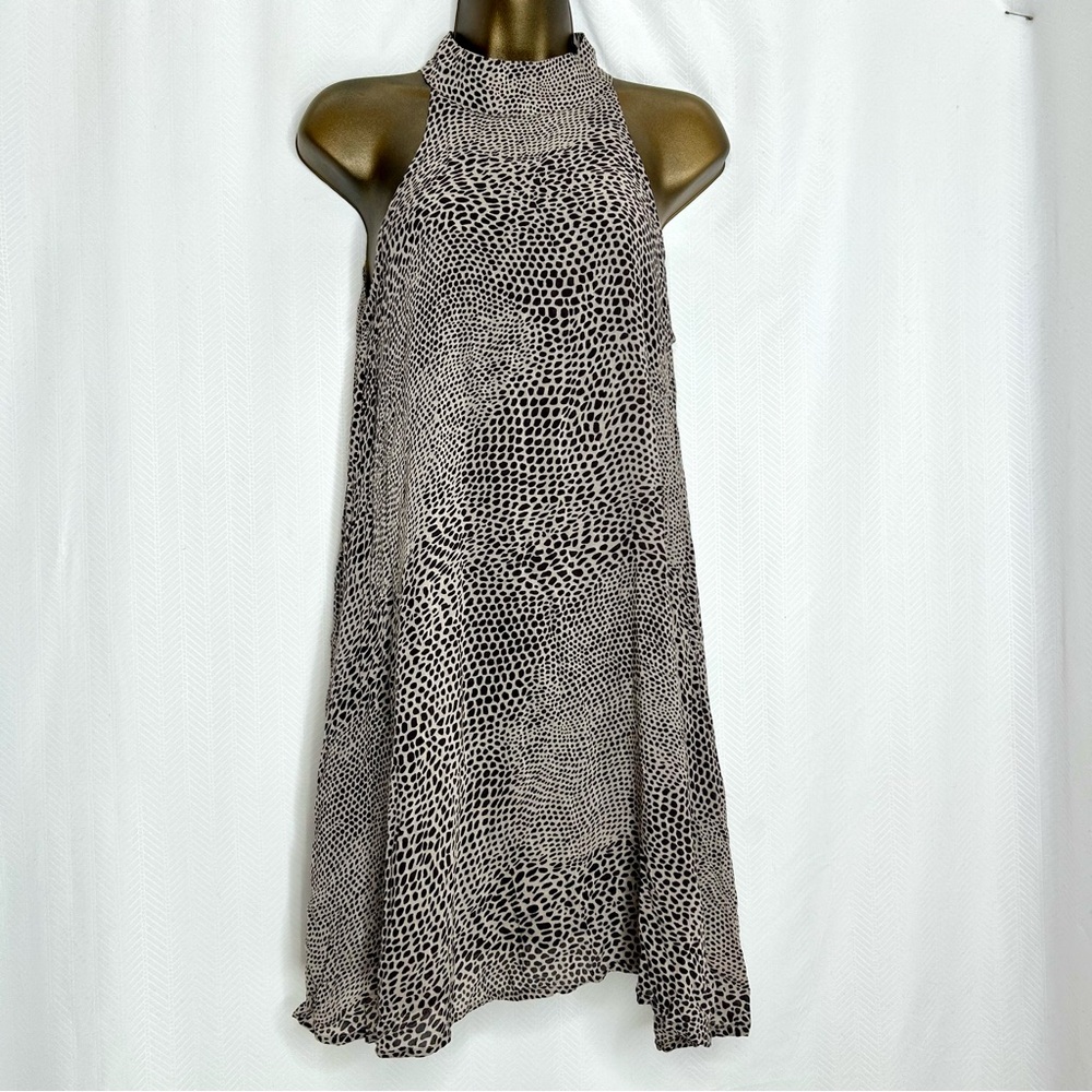 Bella Dahl High neck Black and White Halter Dress mini animal print sleeveless